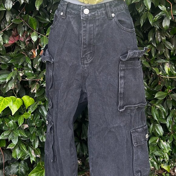 Shein High Waisted Flap Pocket Cargo Jeans - Picture 2 of 4